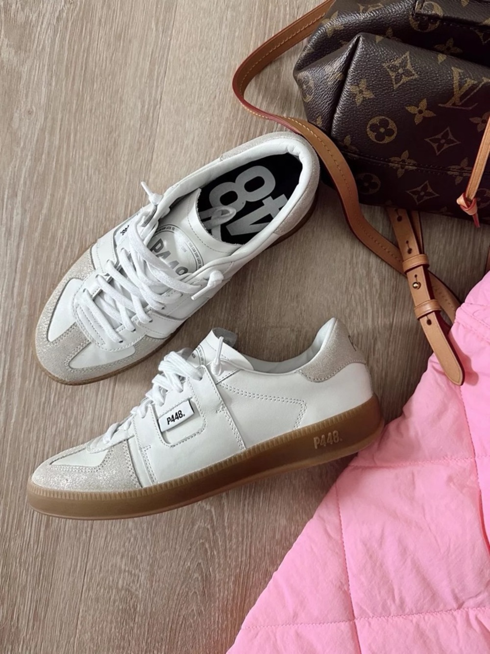 P448 Monza Glitterfine White Leather Suede Sneaker Low Top Quiet Luxury Shoe 6.5